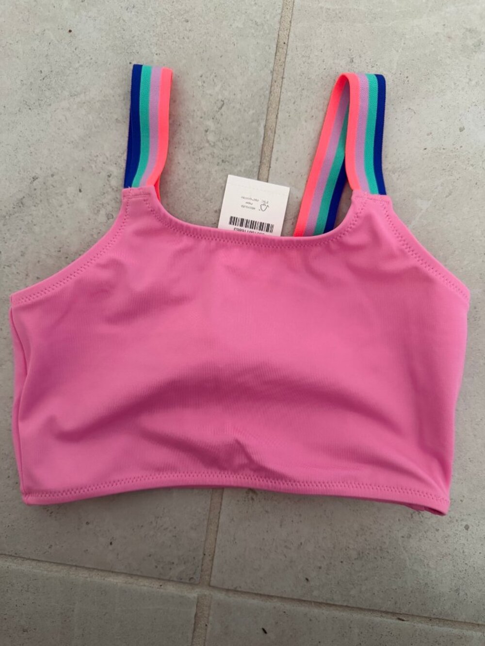 Crewcuts Girls' Rainbow-Strap Swim Top Pink Size 6-7